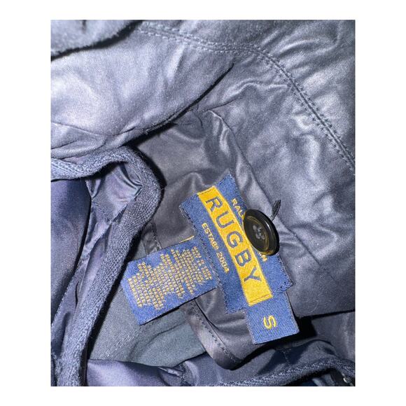 RUGBY RALPH LAUREN Waxed Navy Blue Double Breasted Decorative Button Jacket S - Picture 6 of 10